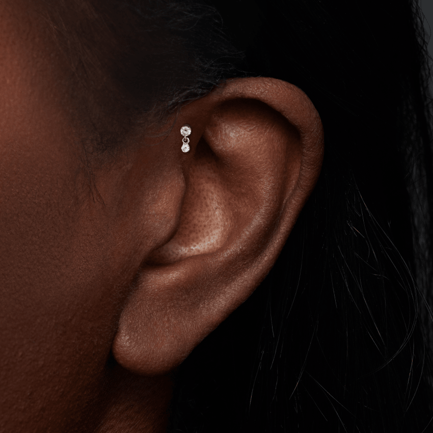 Invisible Set Diamond Dangle Threaded Stud Earring