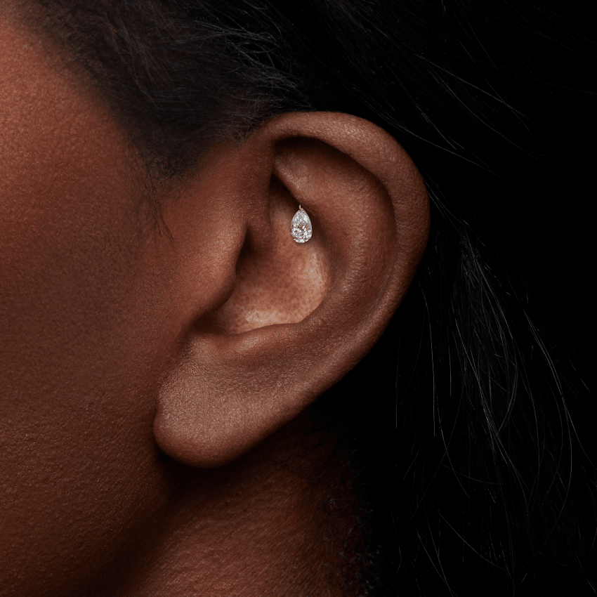 Floating Pear Diamond Charm Threaded Stud Earring