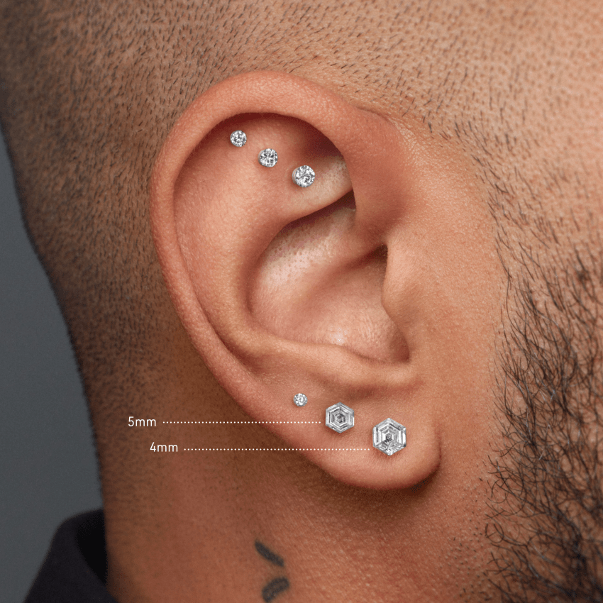 Invisible Set Hexagon Diamond Stud Earring