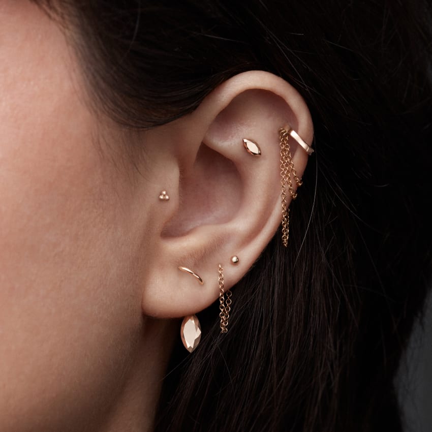 Faceted Gold Marquise Threaded Stud Earring