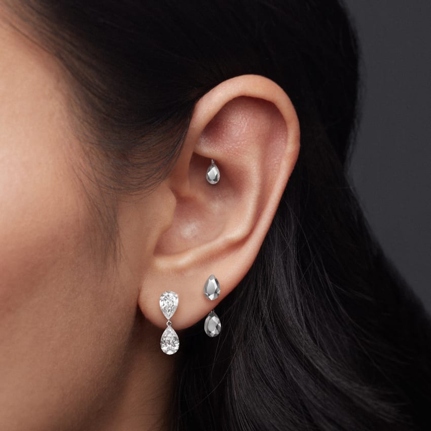 Invisible Set Diamond Pear Dangle Threaded Stud Earring