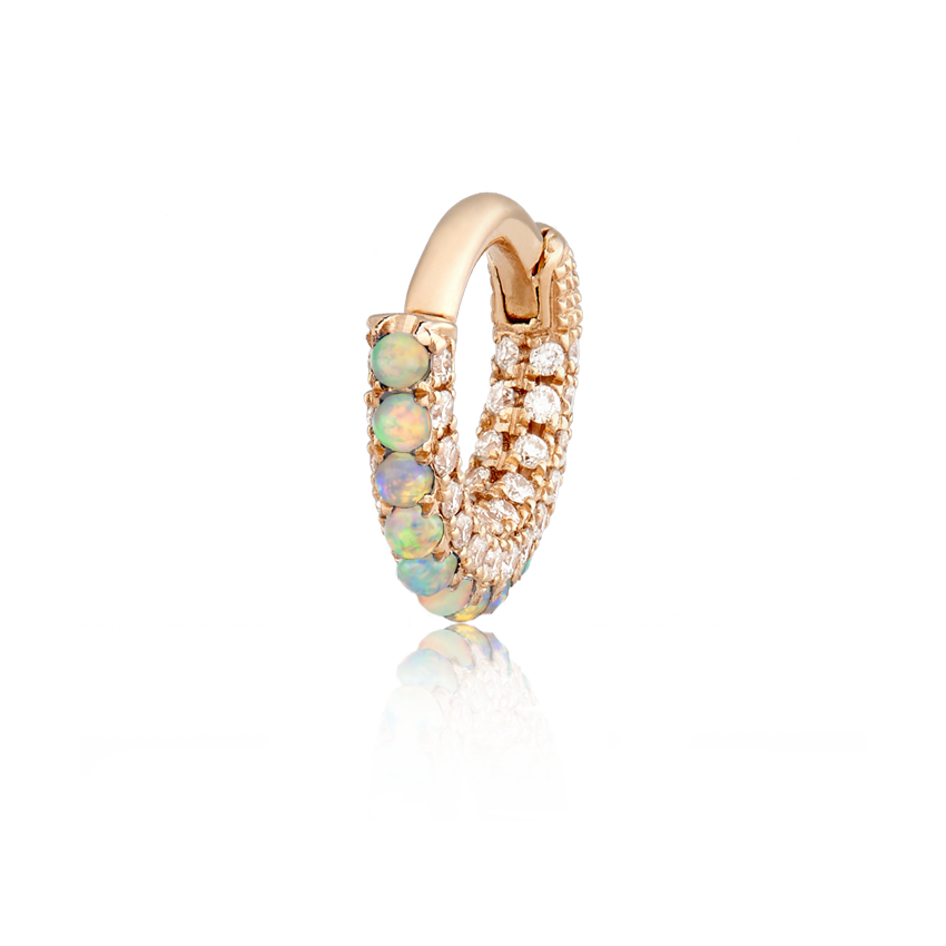 Opal and Diamond Pavé Hoop Earring (Bottom Hinge)