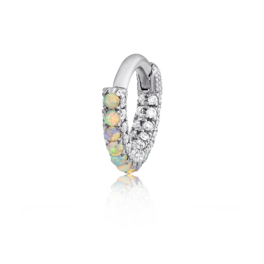 Opal and Diamond Pavé Hoop Earring (Bottom Hinge)