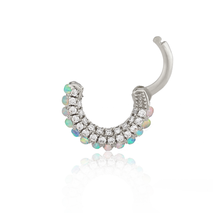Opal and Diamond Pavé Hoop Earring (Bottom Hinge)