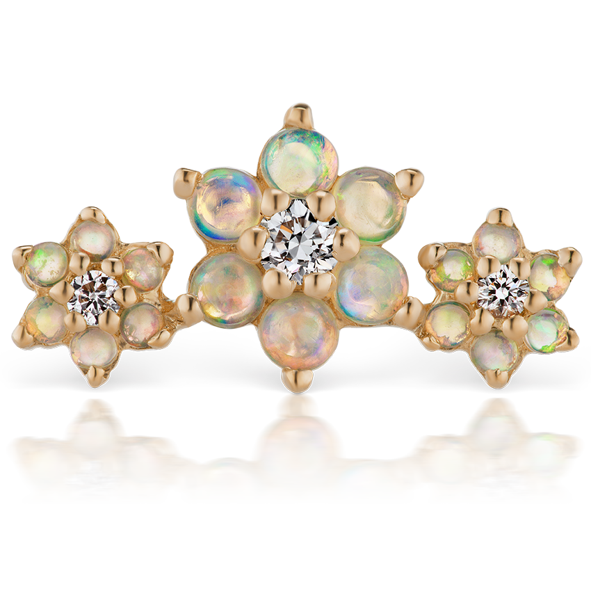 Opal and Diamond Three Flower Garland Threaded Stud Earring With Titanium Backing