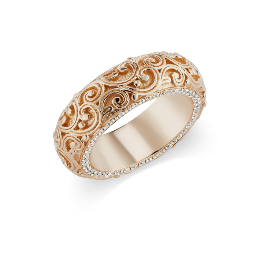 Pavé Diamond and Engraved Finger Ring