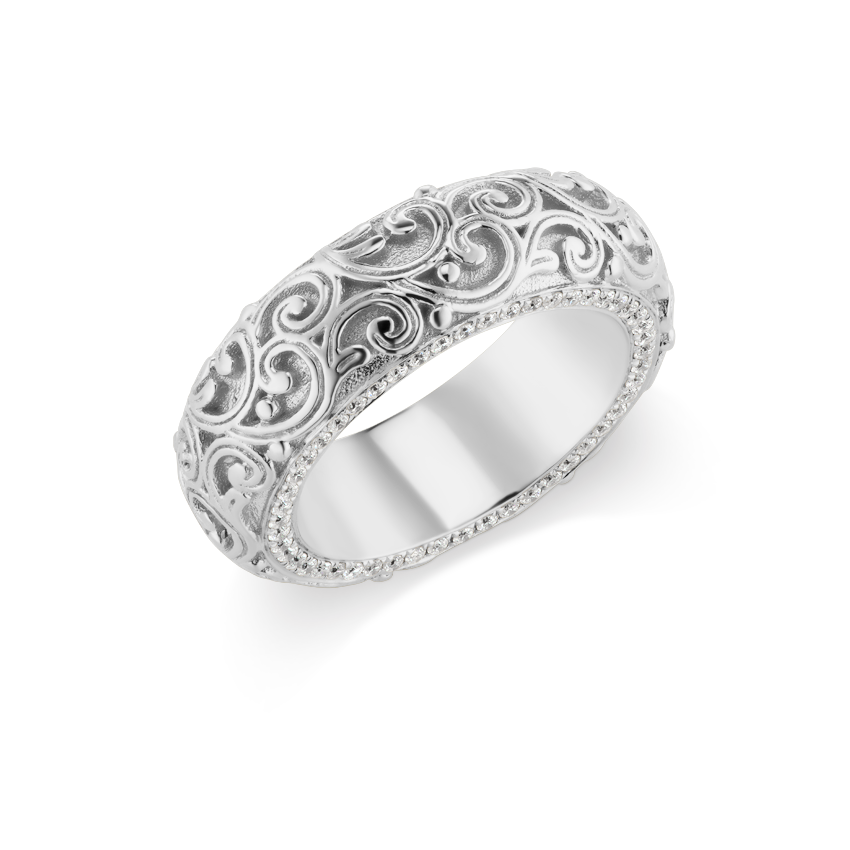 Pavé Diamond and Engraved Finger Ring