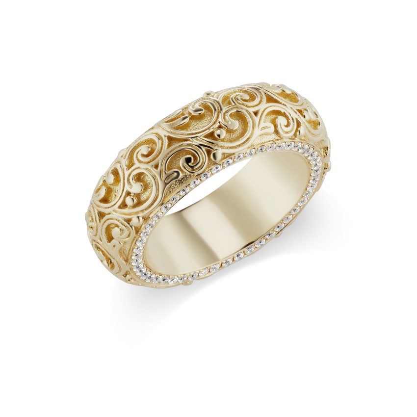 Pavé Diamond and Engraved Finger Ring