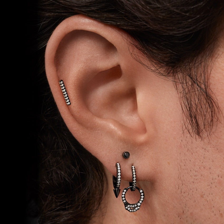 Square Diamond Pavé Bar Threaded Stud Earring