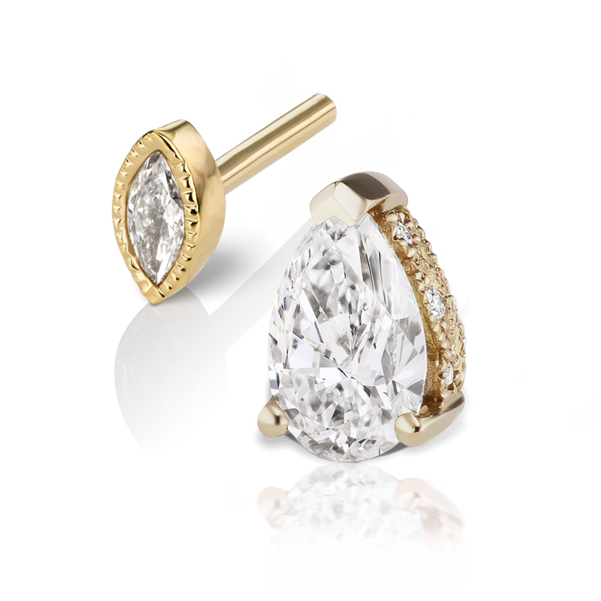 Pear Diamond Threaded Stud Earring, Marquise Diamond Back