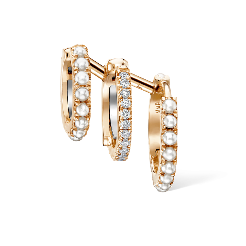 Pearl and Diamond Triple Linked Eternity Hoop Earring and Cuffs