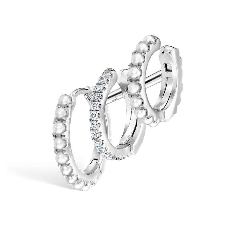 Pearl and Diamond Triple Linked Eternity Hoop Earring and Cuffs