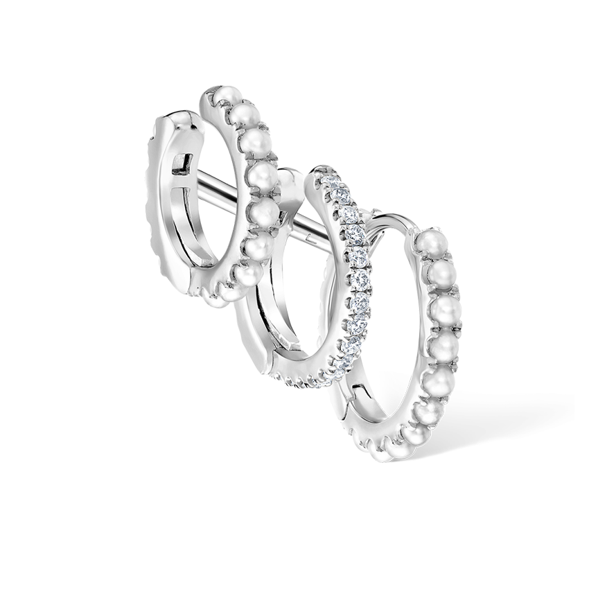 Pearl and Diamond Triple Linked Eternity Hoop Earring and Cuffs