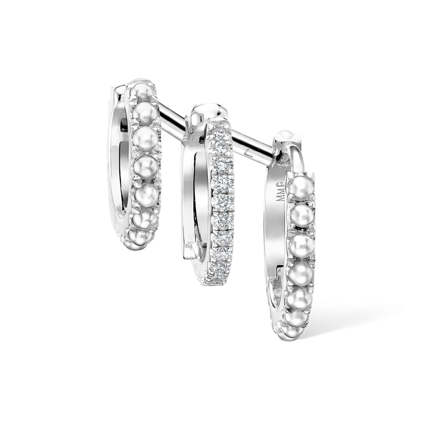 Pearl and Diamond Triple Linked Eternity Hoop Earring and Cuffs
