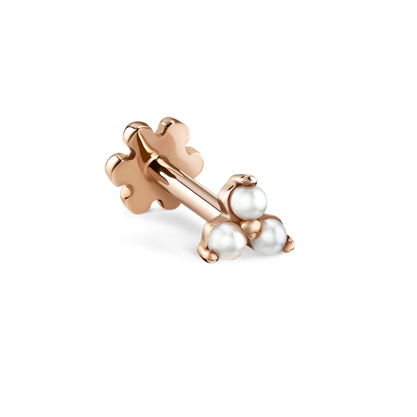 Pearl Trinity Threaded Stud Earring With Titanium Backing