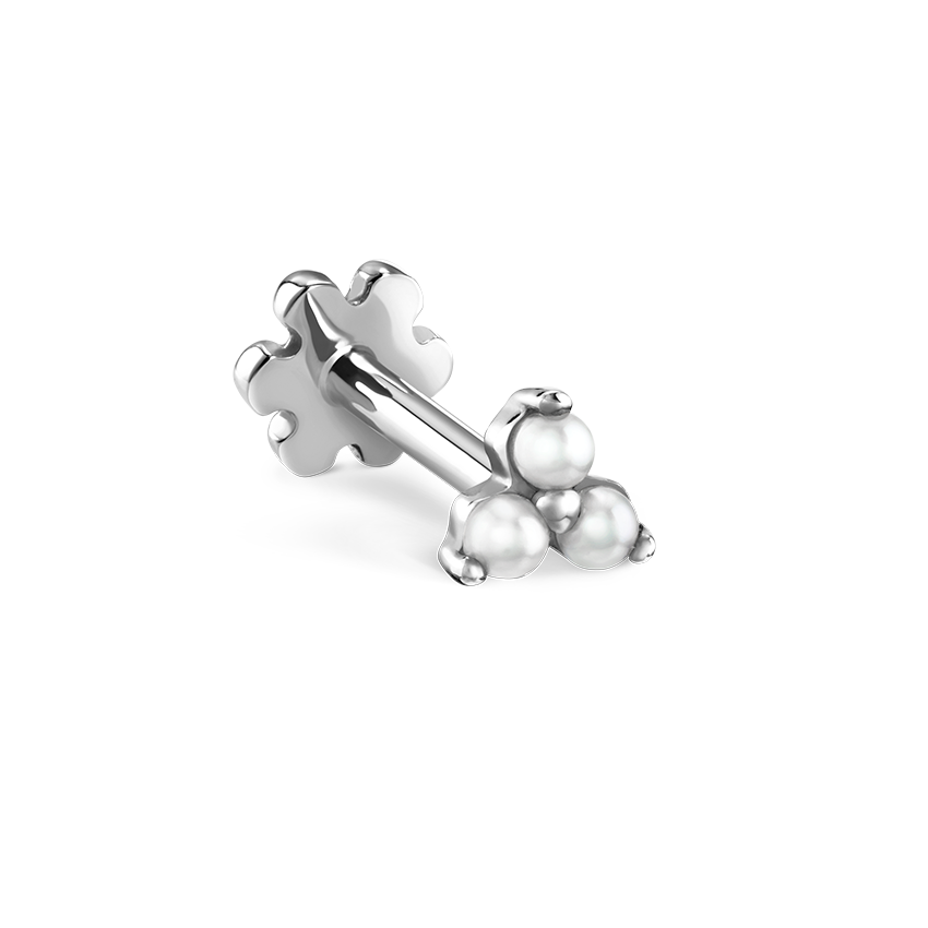 Pearl Trinity Threaded Stud Earring With Titanium Backing