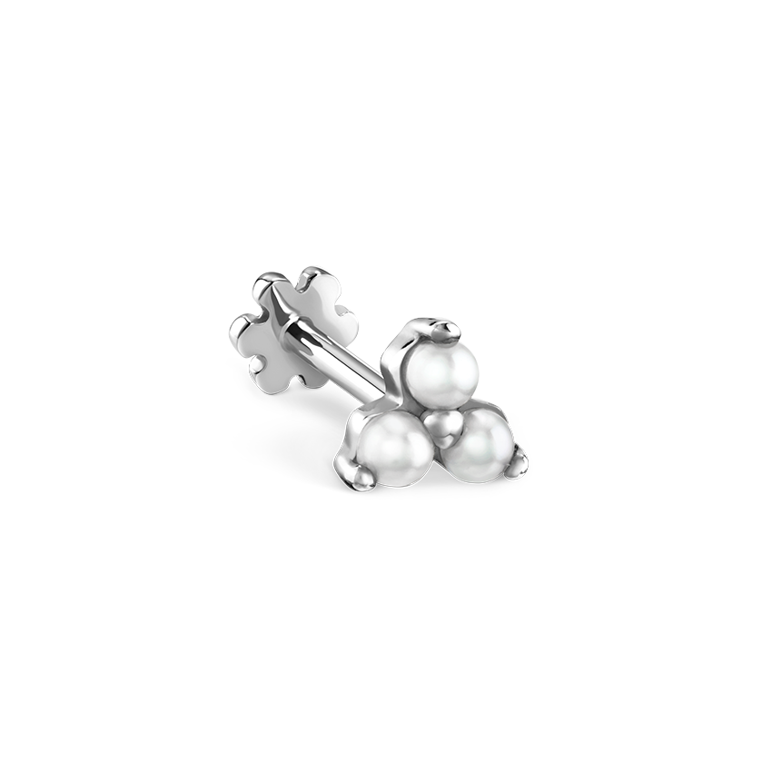 Pearl Trinity Threaded Stud Earring With Titanium Backing