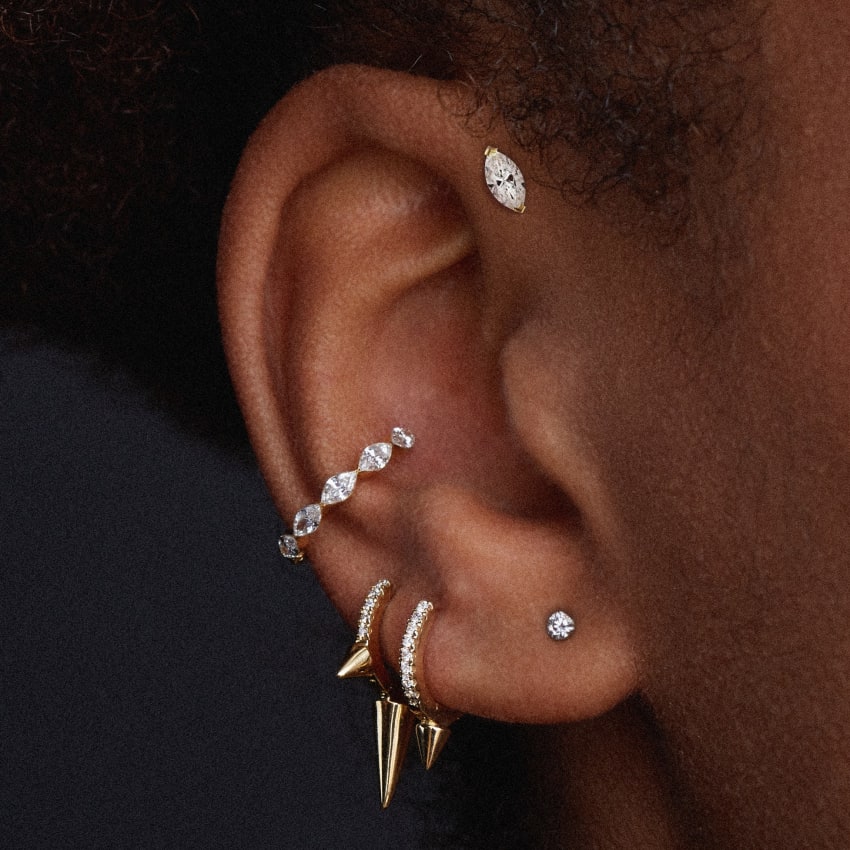 Single Short Spike Diamond Eternity Hoop Earring