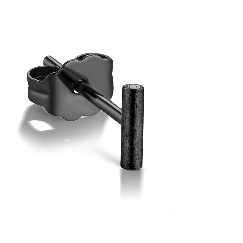 Round Matte Bar with Diamond Ends Stud Earring