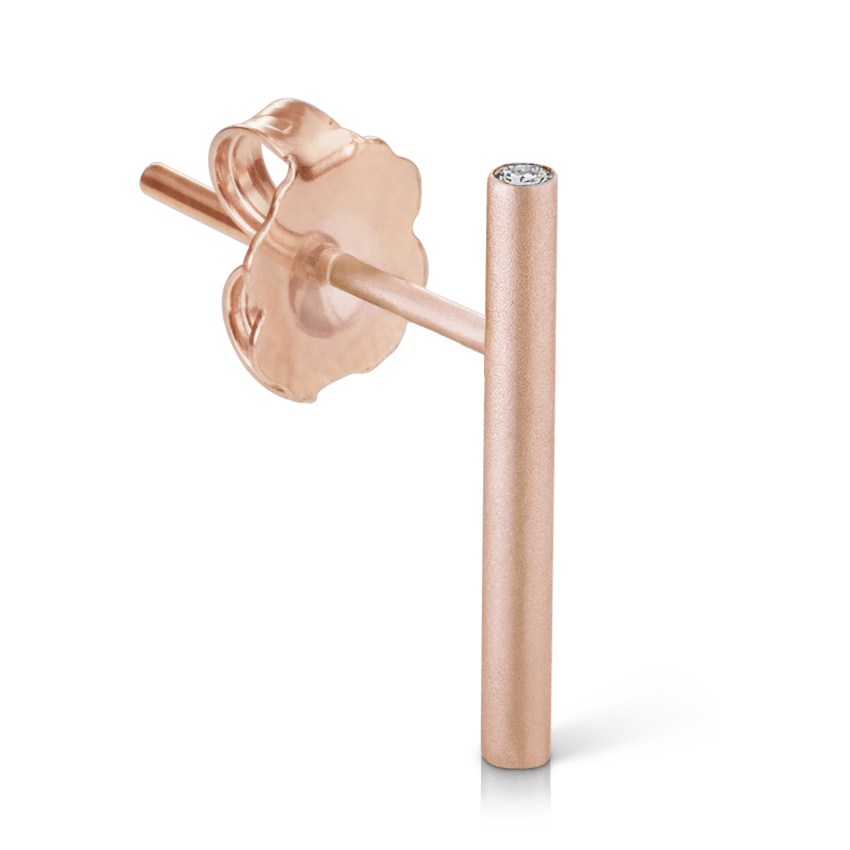 Round Matte Bar with Diamond Ends Stud Earring
