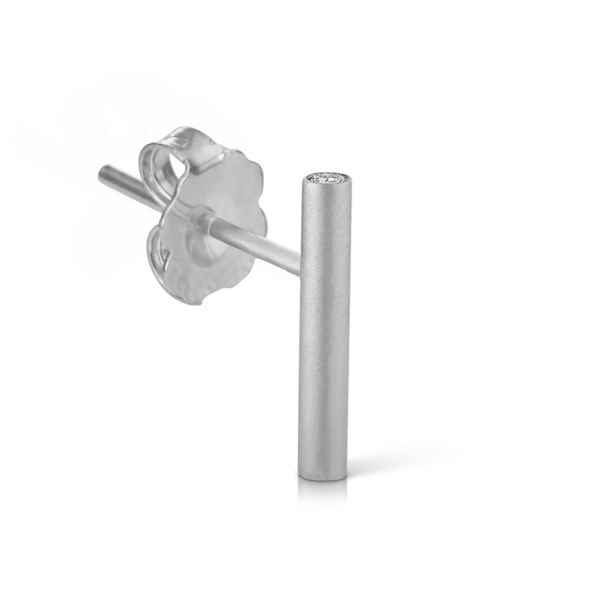 Round Matte Bar with Diamond Ends Stud Earring