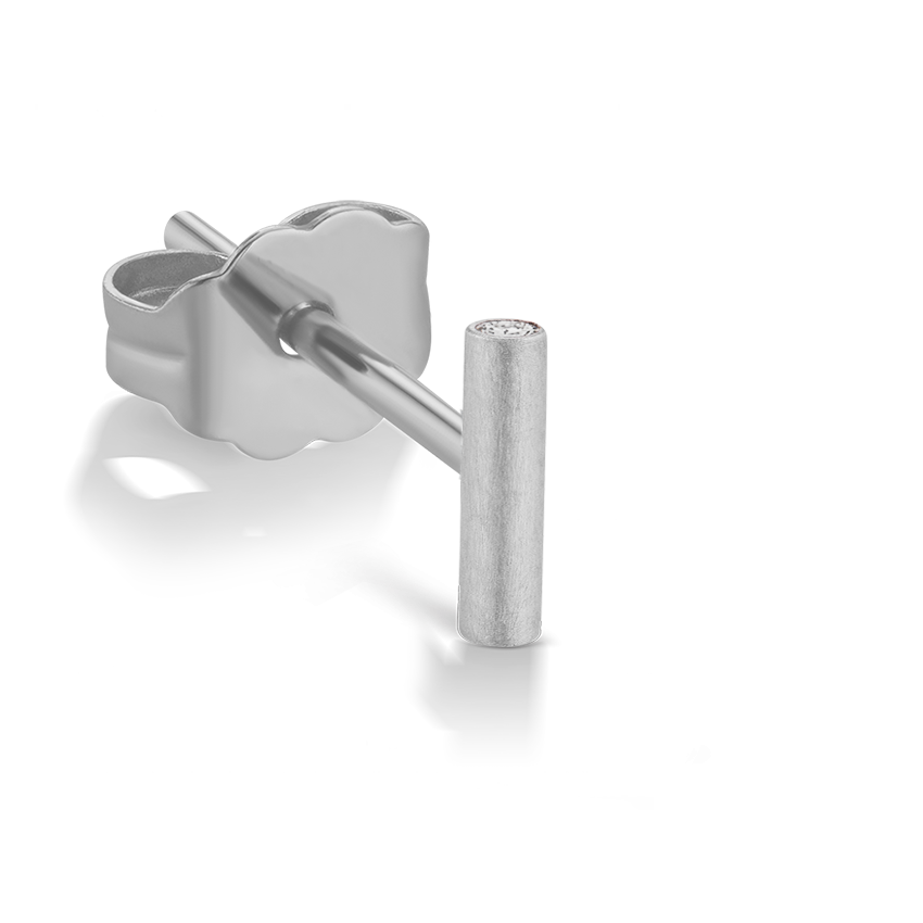 Round Matte Bar with Diamond Ends Stud Earring