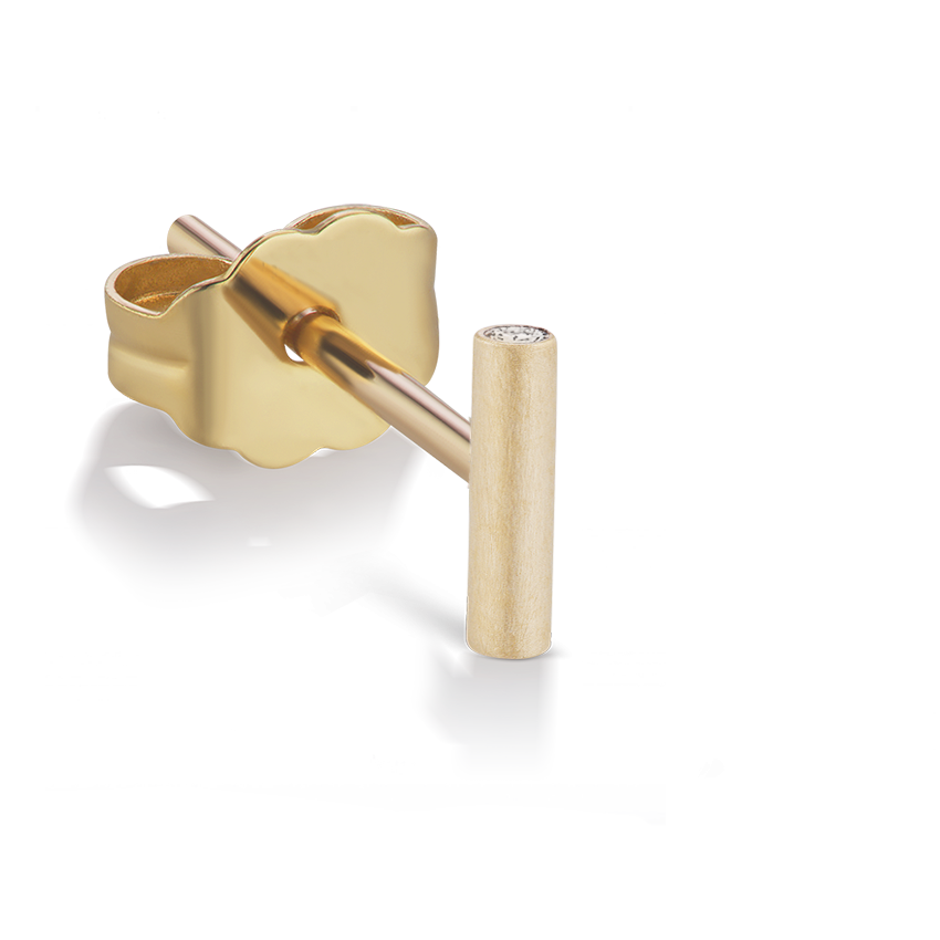 Round Matte Bar with Diamond Ends Stud Earring