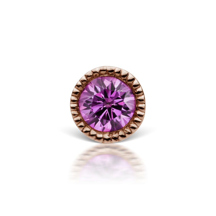 Scalloped Set Rose Purple Diamond Threaded Stud Earring With Titanium Backing