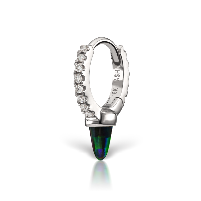 Single Short Black Opal Spike Diamond Eternity Hoop Earring