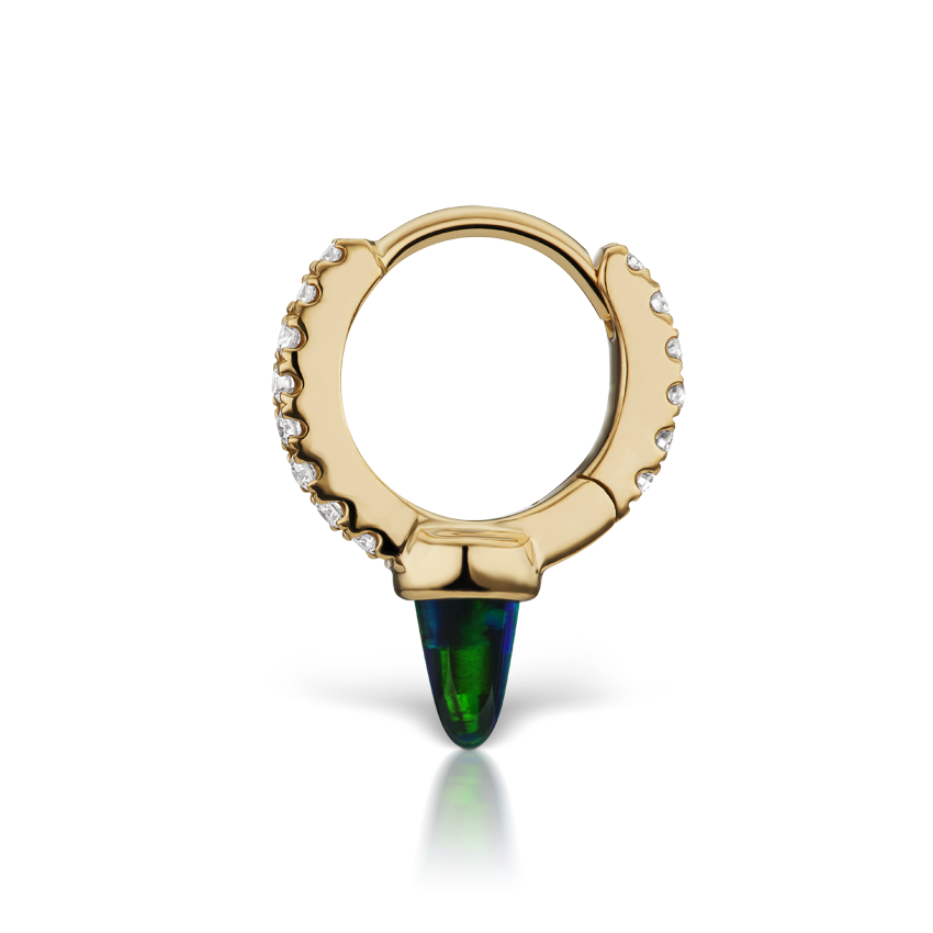 Single Short Black Opal Spike Diamond Eternity Hoop Earring