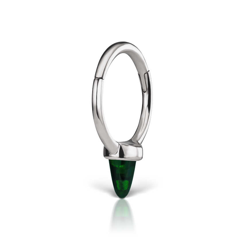 Single Short Black Opal Spike Hoop Earring