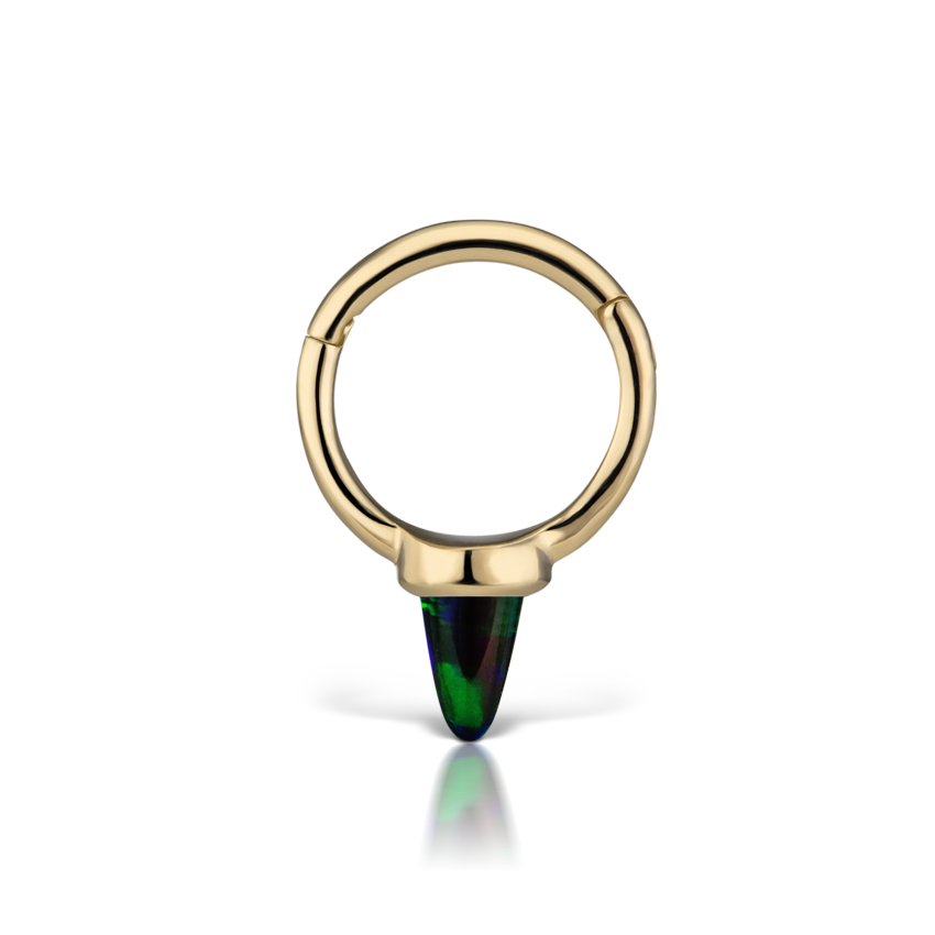 Single Short Black Opal Spike Hoop Earring