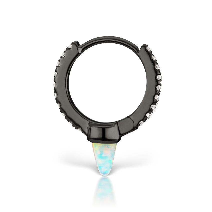 Single Short Opal Spike Diamond Eternity Hoop Earring