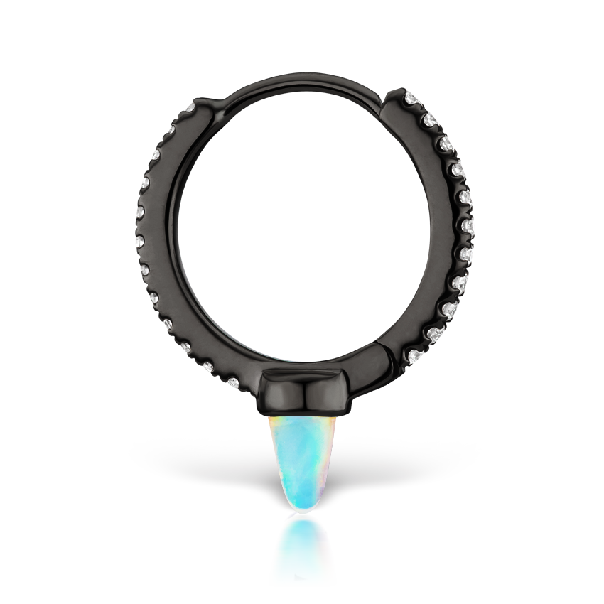 Single Short Opal Spike Diamond Eternity Hoop Earring