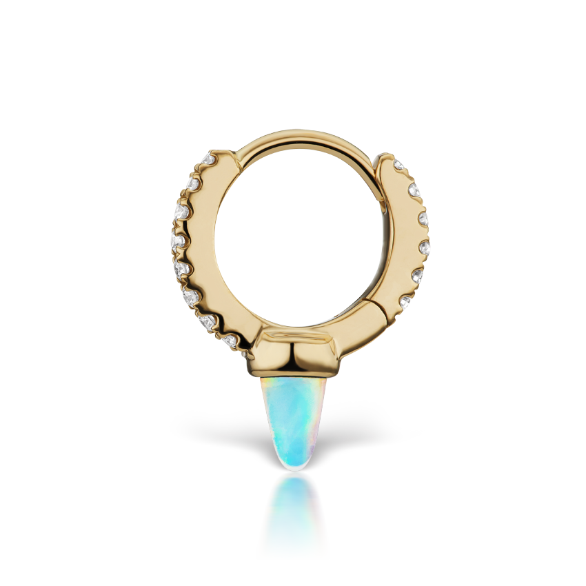 Single Short Opal Spike Diamond Eternity Hoop Earring