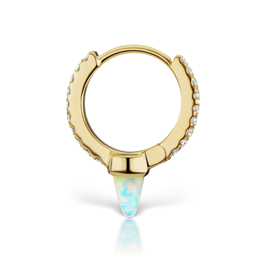 Single Short Opal Spike Diamond Eternity Hoop Earring