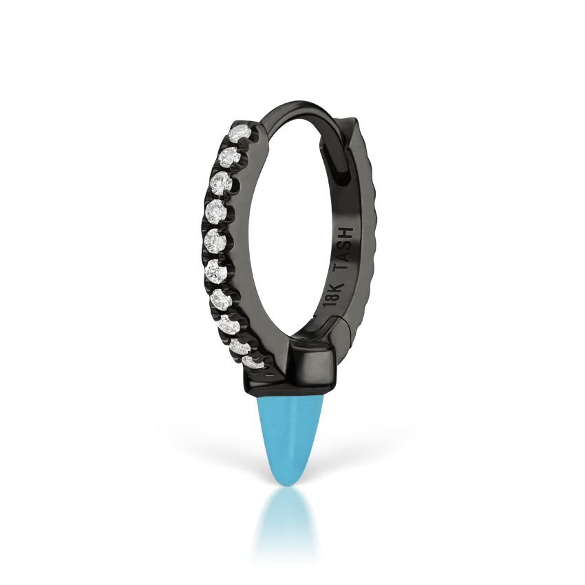 Single Short Turquoise Spike Diamond Eternity Hoop Earring