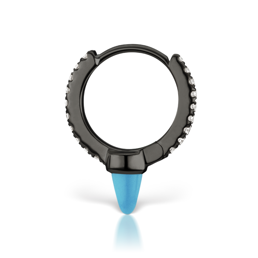 Single Short Turquoise Spike Diamond Eternity Hoop Earring