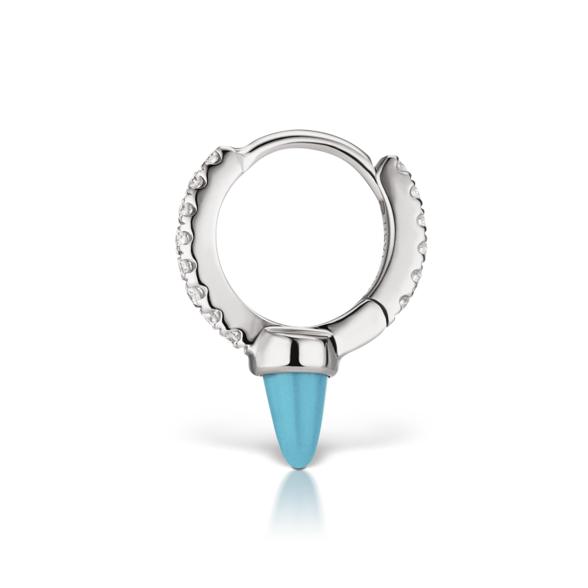 Single Short Turquoise Spike Diamond Eternity Hoop Earring