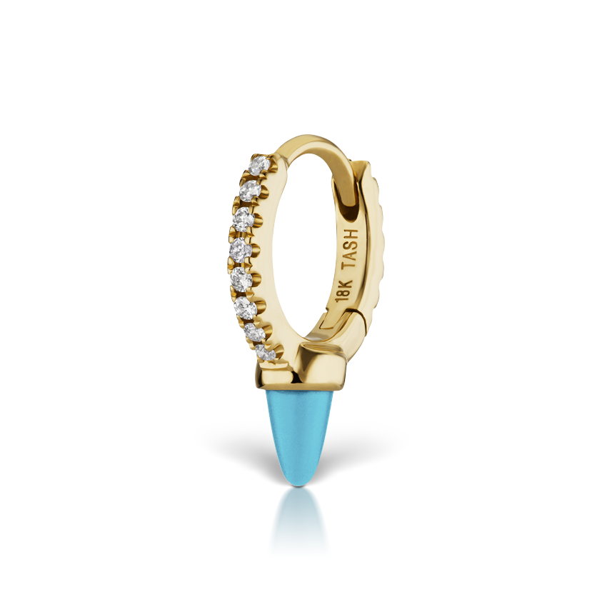 Single Short Turquoise Spike Diamond Eternity Hoop Earring