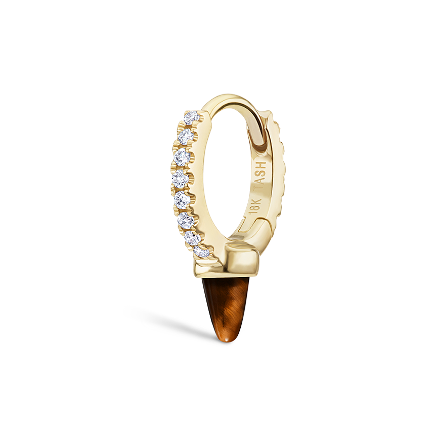 Tiger's Eye Short Spike Diamond Eternity Hoop Earring