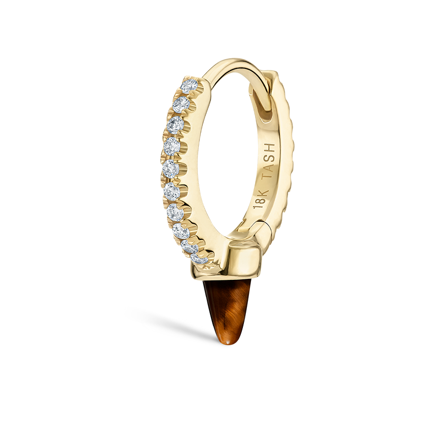 Tiger's Eye Short Spike Diamond Eternity Hoop Earring