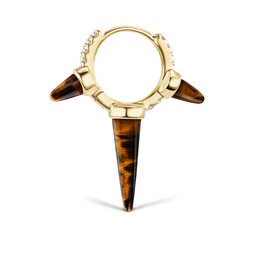 Tiger's Eye Triple Long Spike Diamond Eternity Hoop Earring