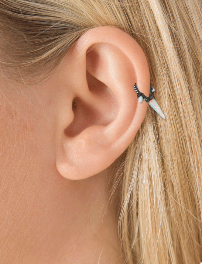 Triple Long Opal Spike Diamond Eternity Hoop Earring