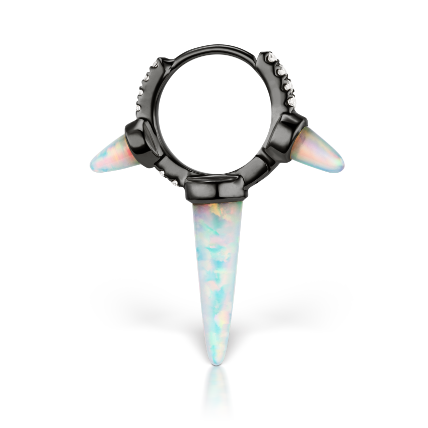 Triple Long Opal Spike Diamond Eternity Hoop Earring
