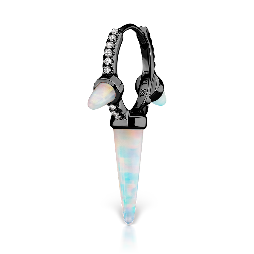 Triple Long Opal Spike Diamond Eternity Hoop Earring