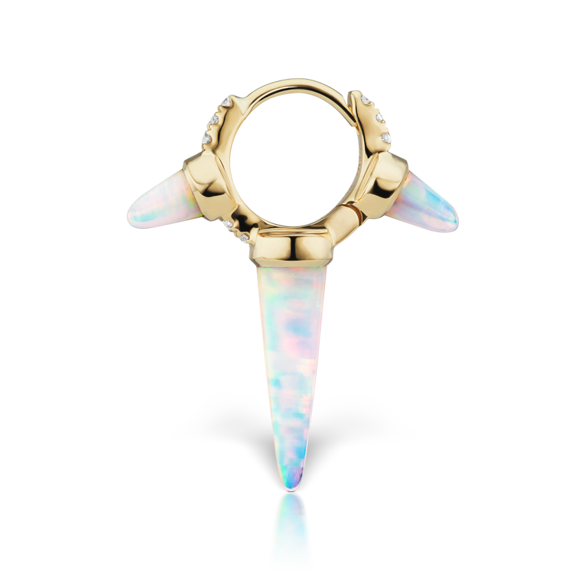 Triple Long Opal Spike Diamond Eternity Hoop Earring