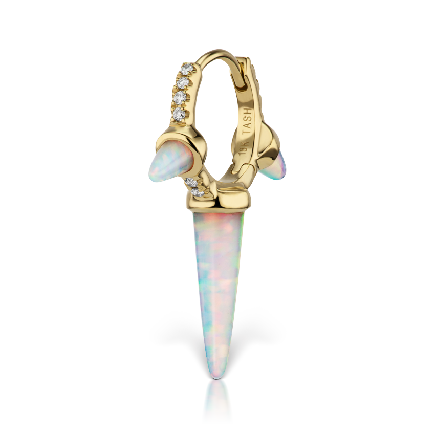 Triple Long Opal Spike Diamond Eternity Hoop Earring