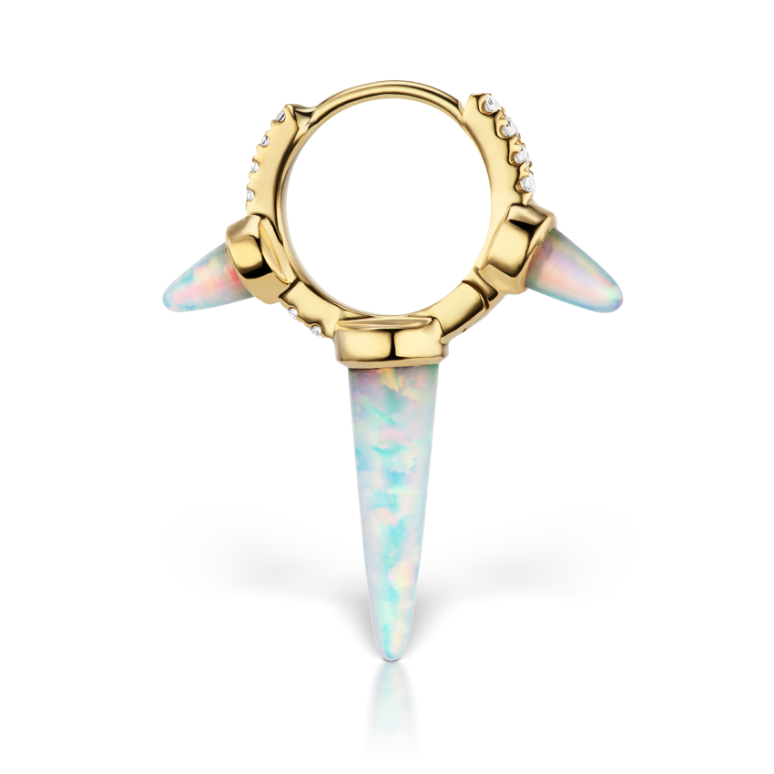 Triple Long Opal Spike Diamond Eternity Hoop Earring