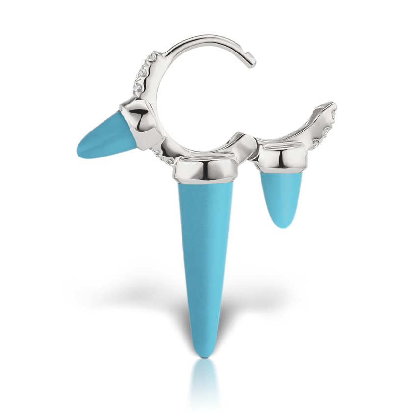 Triple Long Turquoise Spike Diamond Eternity Hoop Earring